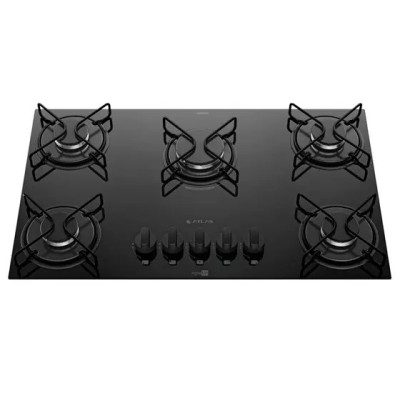 Cooktop 5 Bocas a Gás Atlas Agile Up com Mesa de Vidro e Queimador Mega Chama Preto Bivolt